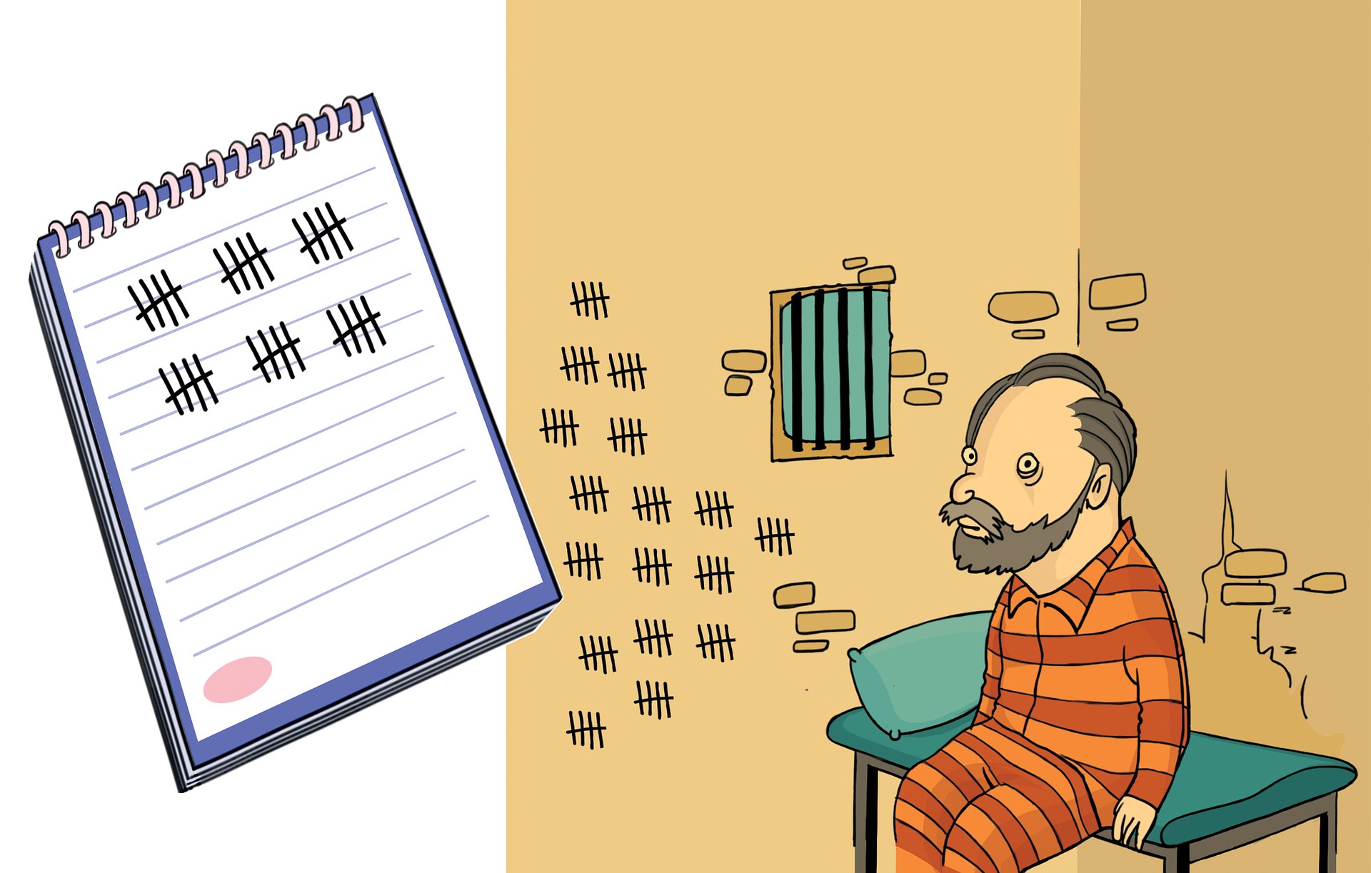 Inmate in a cell counting down the days until freedom