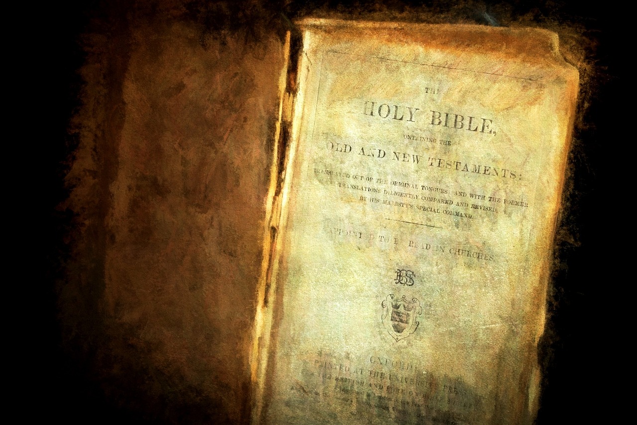An old faded Bible cover page