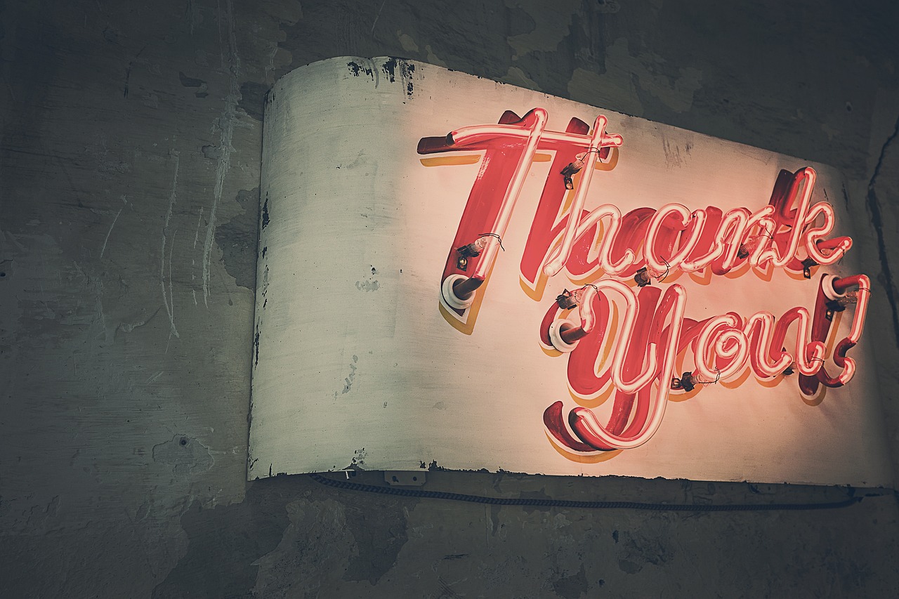 Old Neon Sign Board saying Thank You