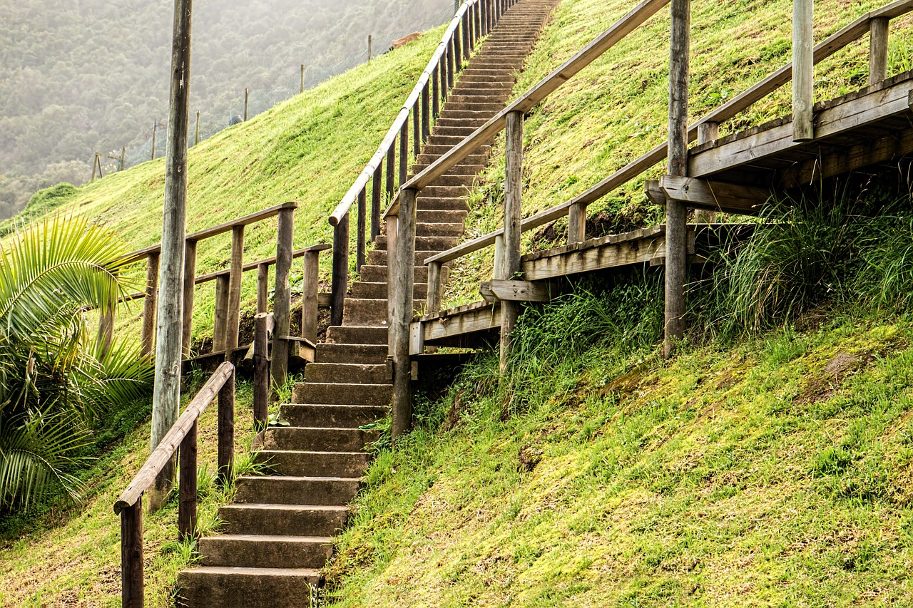 Stairways on a hillside crossing each other