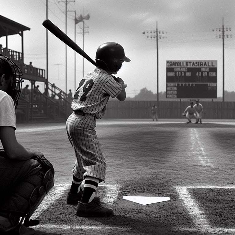 Sandlot Baseball with Batter Swinging For the Fences