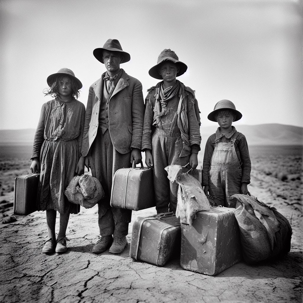 Dust Bowl Travelers with luggage