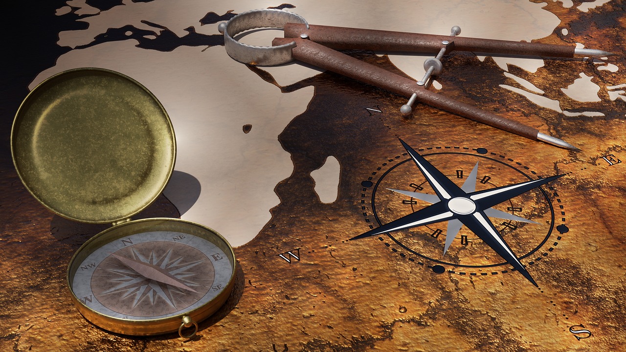 Ancient map, compass, Compass Rose