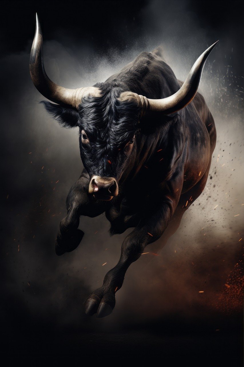 AI Bull racing with huge horns