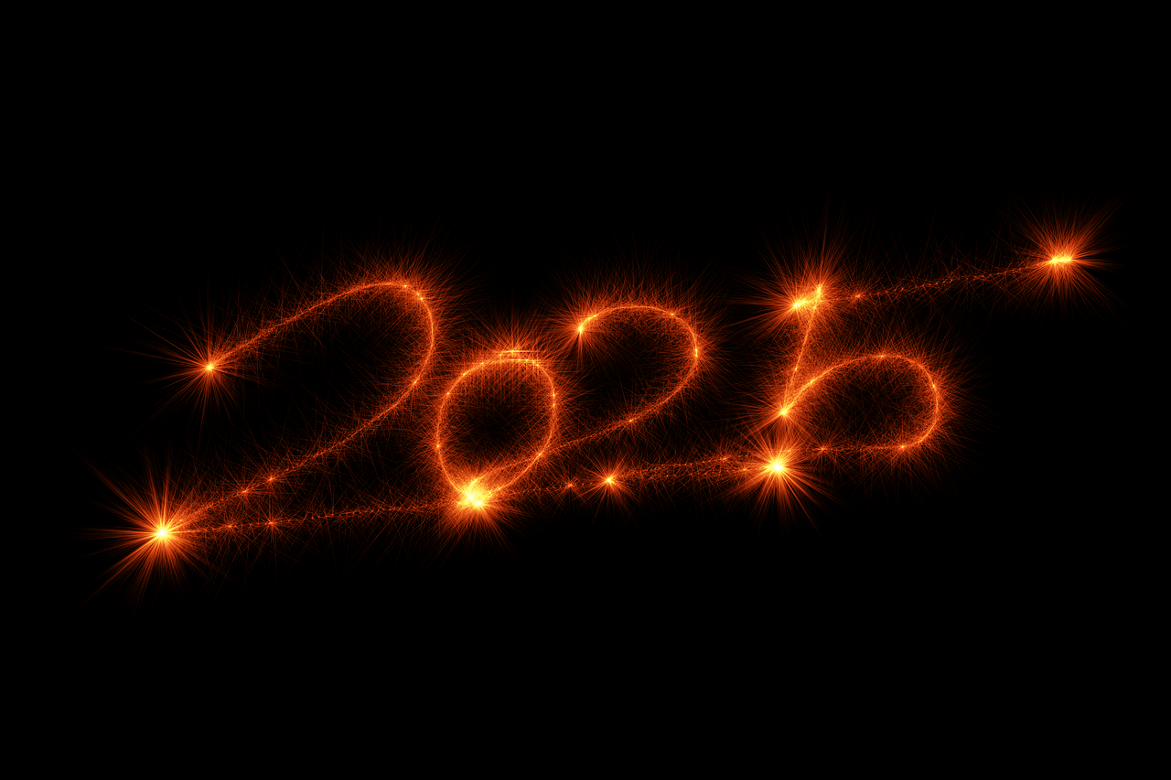 2025 written in sparkling lights on a dark background