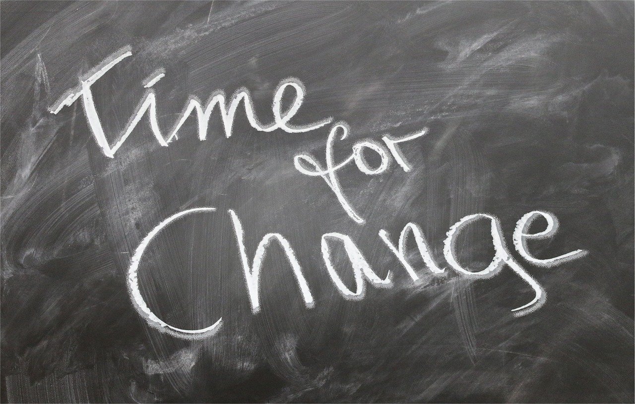 chalkboard with words "Time for Change"